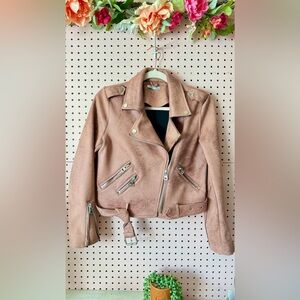 DEX Vegan Suede Moto Jacket size Small in Dusty Rose color. EUC